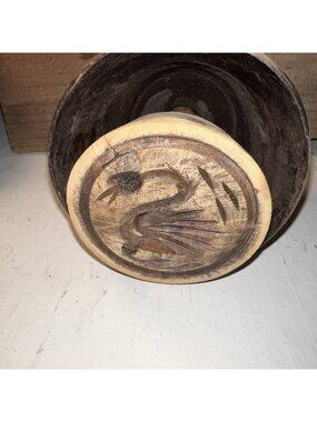 Primitive Swan Butter Mold Handcarved Wood Stamp 1800s Antique Vintage Medium
